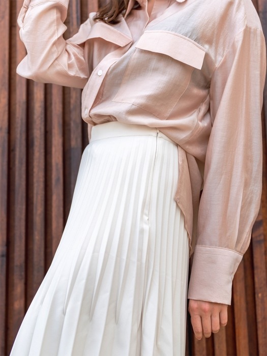 Pleated Long Side Zipper Skirt White