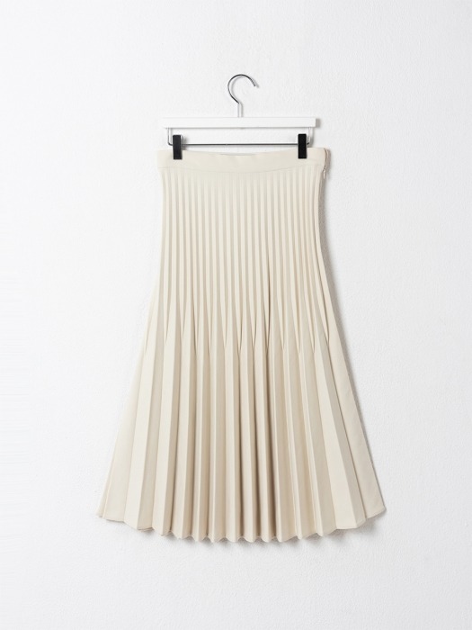 Pleated Long Side Zipper Skirt White