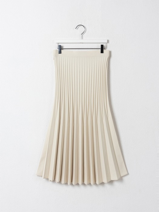 Pleated Long Side Zipper Skirt White