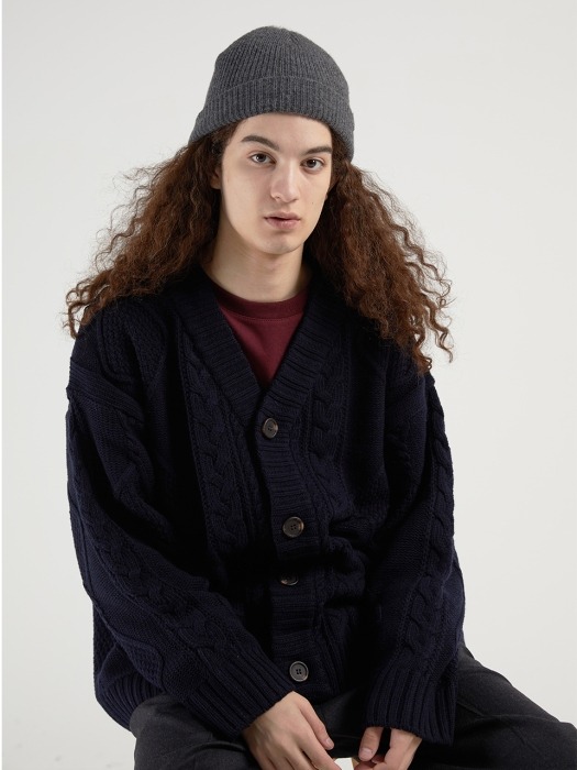 OVERFIT TWILL ROPE CARDIGAN (NAVY)