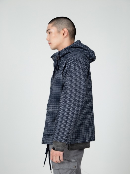 M INDIGO CHECK HOODY JACKET