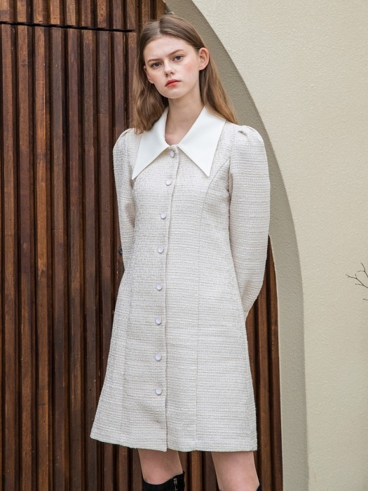 Collar Tweed Mini Dress Ivory