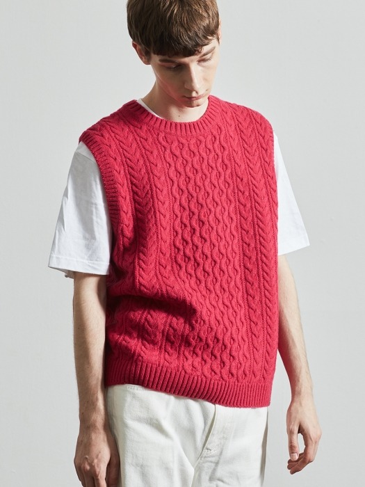 Cable Wool Vest (PINK)