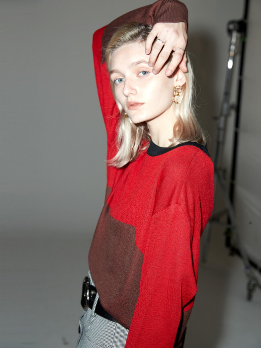 color block sweater Red