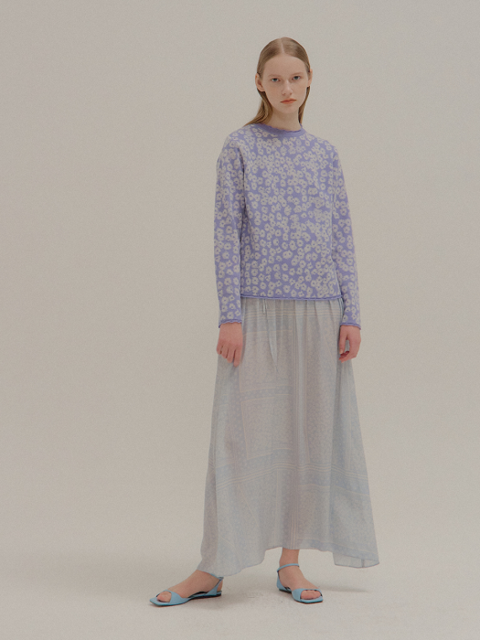 LEELEE Pattern Printed Knitted Pullover Sky Blue