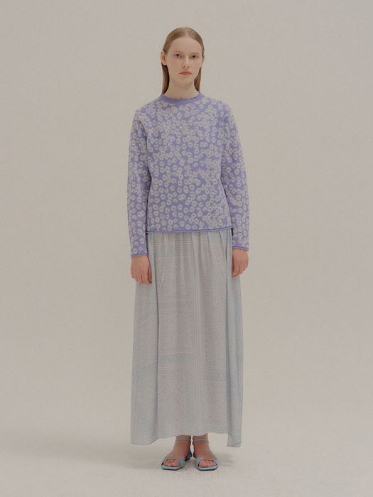 LEELEE Pattern Printed Knitted Pullover Sky Blue
