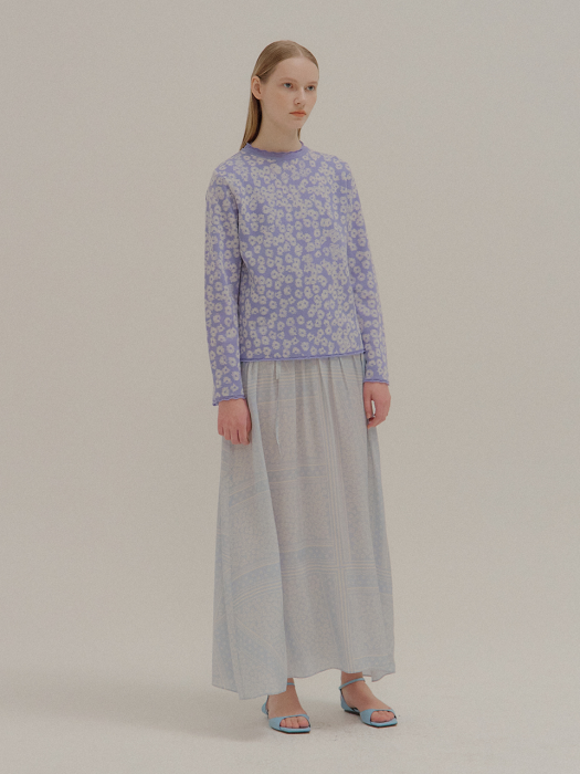 LEELEE Pattern Printed Knitted Pullover Sky Blue