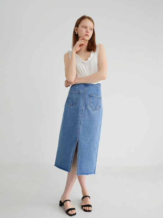 20 SPRING_Blue Denim Midi Skirt  