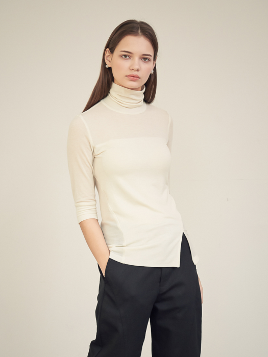 Trutle-Neck Jersey Short Sleeve Knit_Ivory