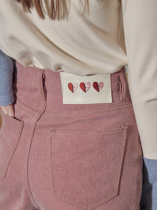 Broken Heart Embroidery Denim Pants_pink