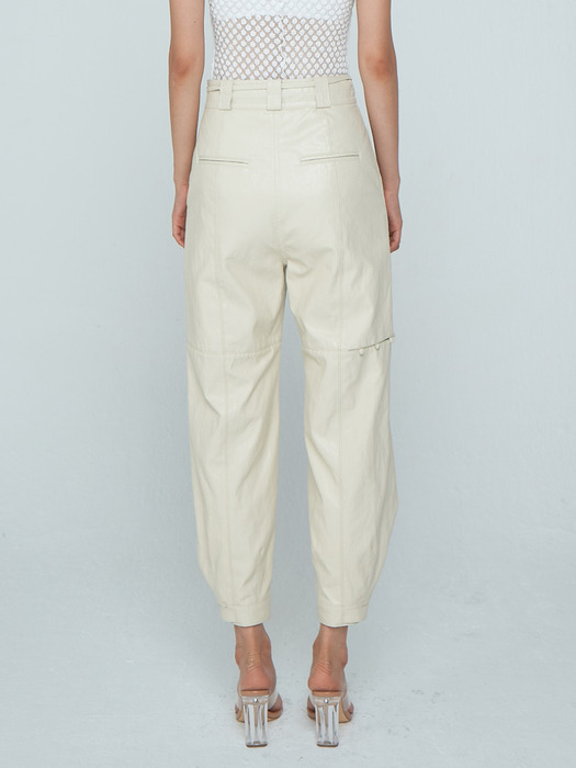 Eco Leather Stitch Trousers_Ivory
