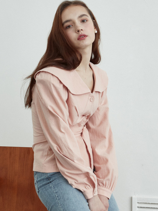 iuw636 belted cotton blouse (pink)