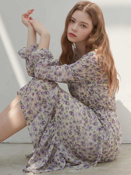 [By Joorti] J428 flower chiffone onepiece (beige)