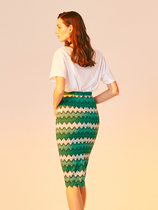 ZIGZAG LACE H LINE SKIRT_GREEN