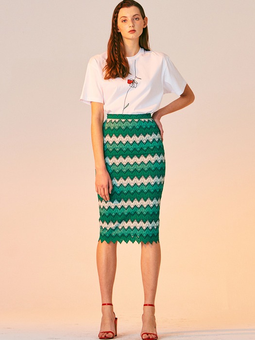 ZIGZAG LACE H LINE SKIRT_GREEN