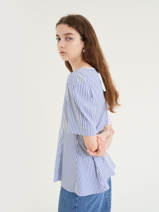 20 SUMMER_Blue Stripe Flare Blouse