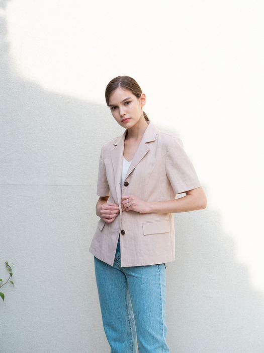 LINEN SINGLE JACKET_BEIGE   