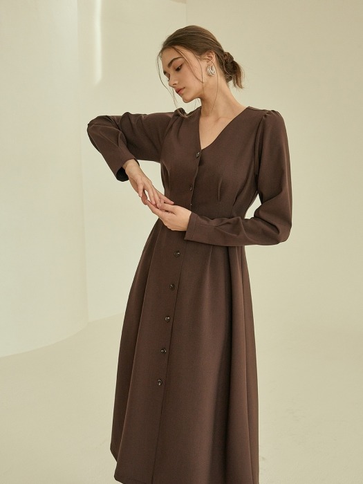love pintuck button dress[brown]