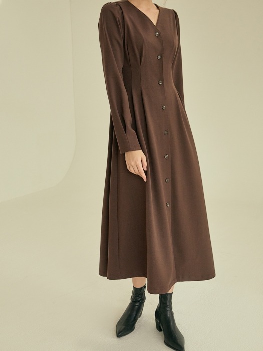 love pintuck button dress[brown]