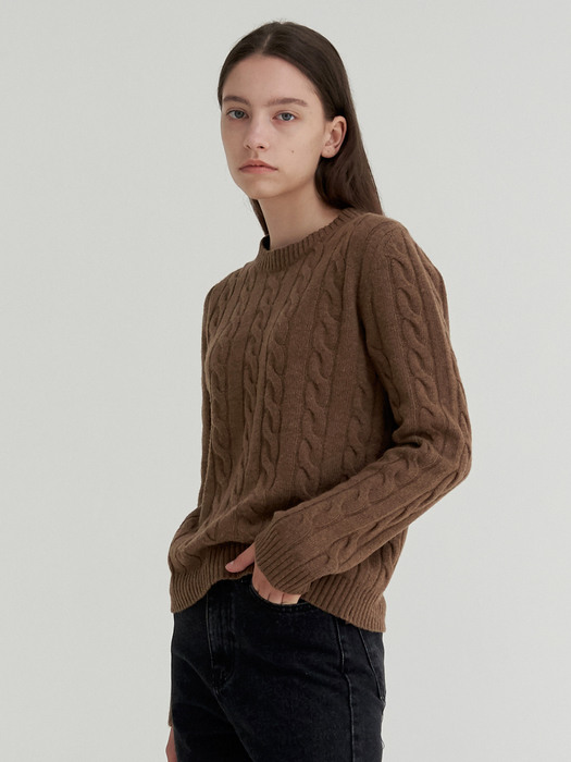 wool cable knit- cocoa powder