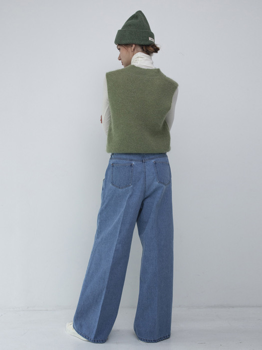 Pants Denim Wide High Waist Classic Blue