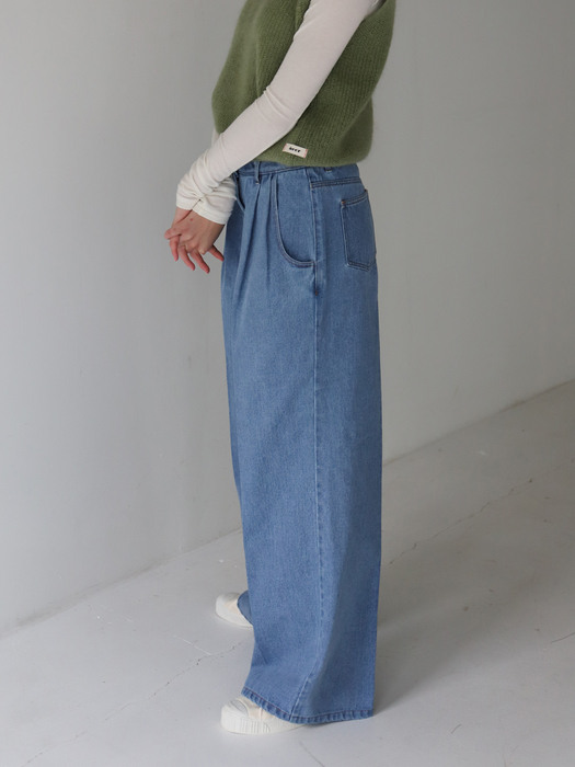 Pants Denim Wide High Waist Classic Blue