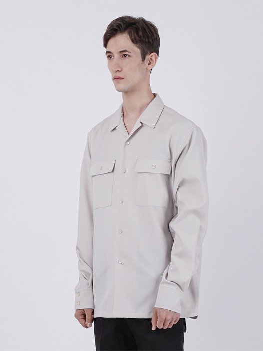 RELEXED SOLID OPEN COLLAR SHIRT_IVORY