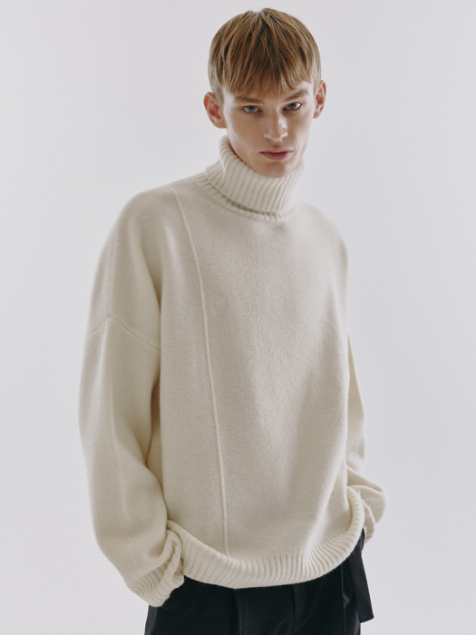 UNISEX LINKED TURTLENECK WOOL SWEATER CREAM_M_UDSW0F111CR