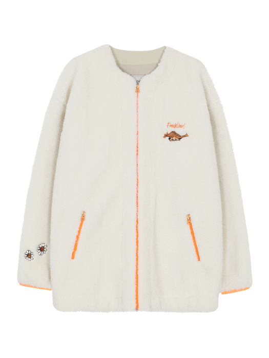 X PIPPI Embroidery Fleece Jacket in Ivory_VW0WJ0050