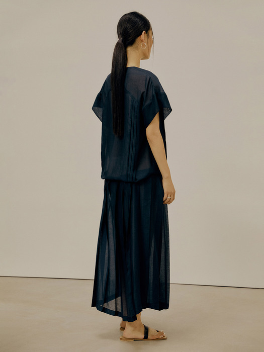 21SS PLEATED DRESS - NAVY