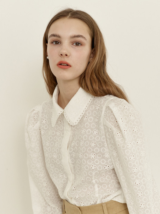 SARABONG Puffed long sleeve eyelet blouse (White)