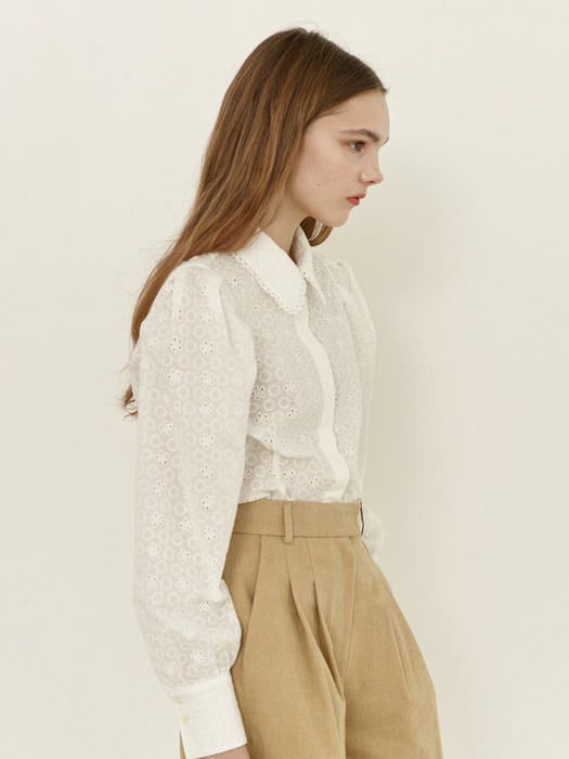 [N]SARABONG Puffed long sleeve eyelet blouse (White)
