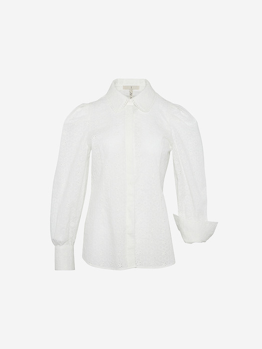 SARABONG Puffed long sleeve eyelet blouse (White)