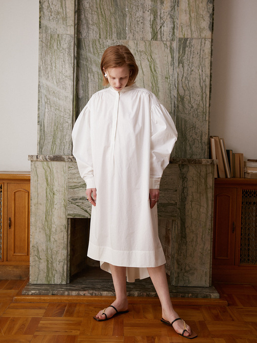 ANGELA SHIRRING SHIRT DRESS - WHITE 