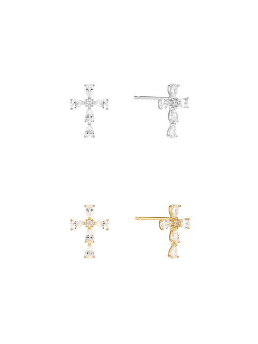 [Silver925]Clear Cross Earring_EC1733