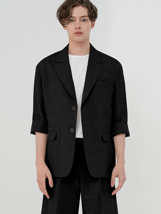 OVERFIT HEMP LINEN BLAZER_BLACK