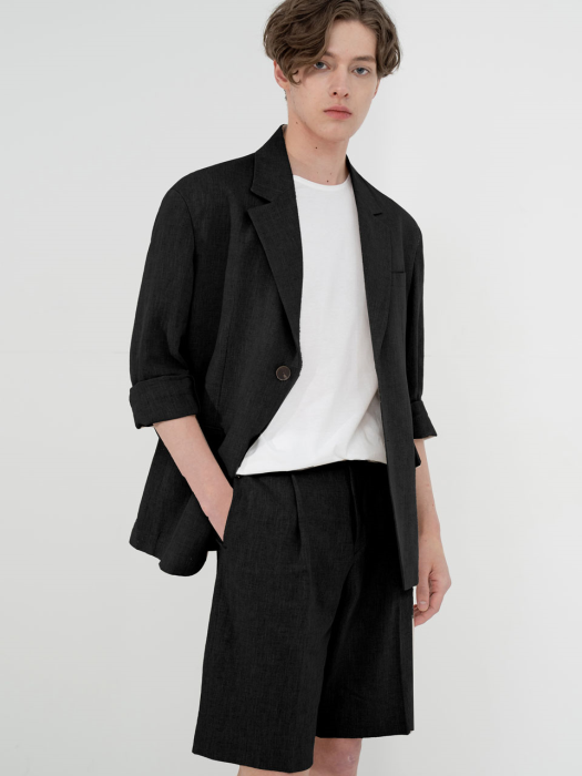 OVERFIT HEMP LINEN BLAZER_BLACK