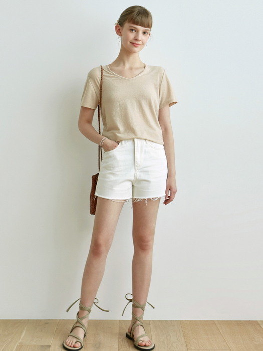 STITCH DENIM SHORTS_IVORY