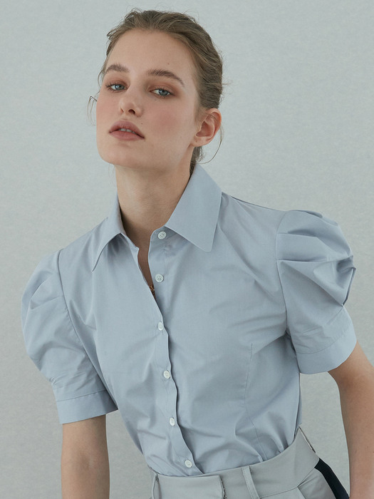 OU656 half slim puff shirts (skyblue)