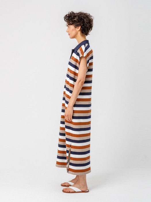 Stripe long dress_NAVY