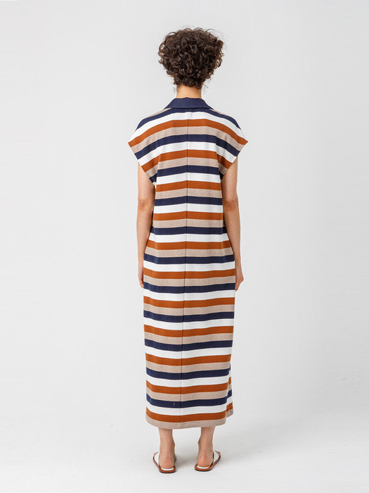 Stripe long dress_NAVY