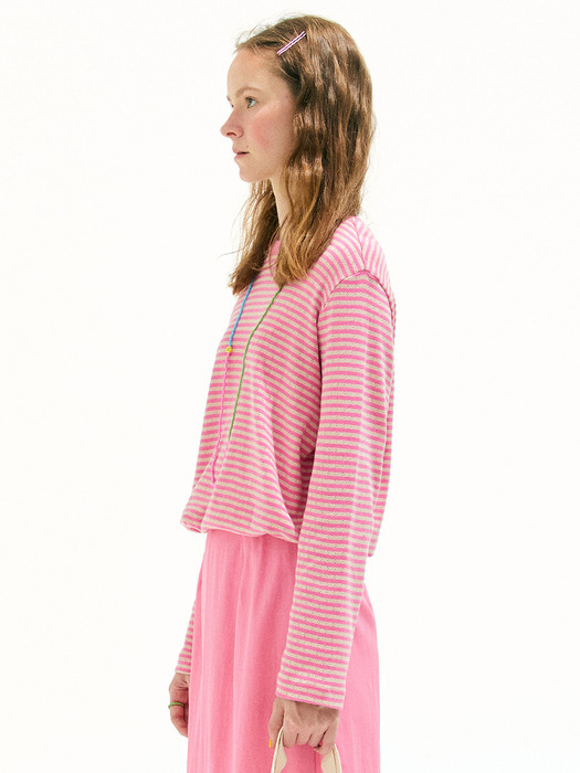 Stripe Blouson T Shirt_Pink