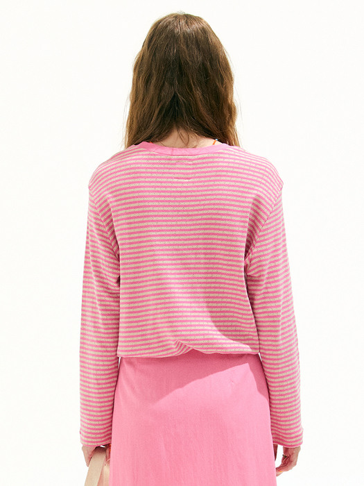 Stripe Blouson T Shirt_Pink