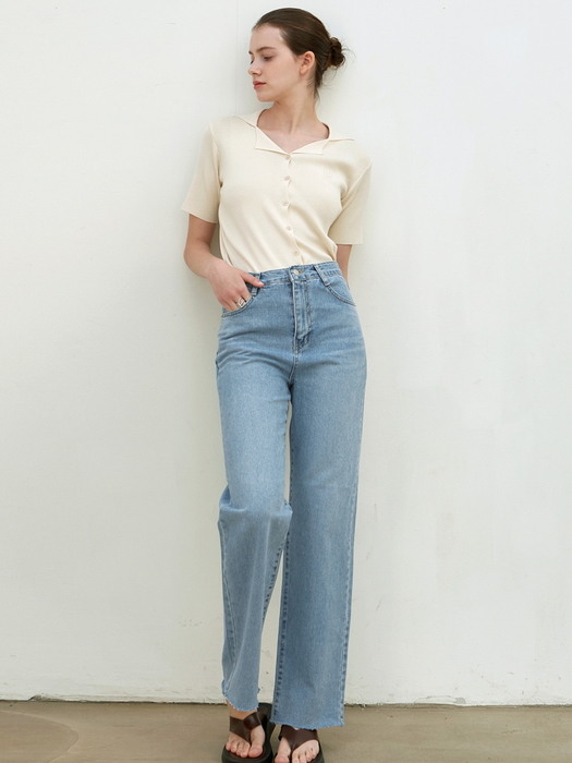 STRAIGHT CUT OFF JEANS_BLUE