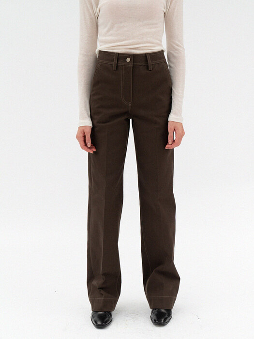 cotton stitch straight pants (brown)
