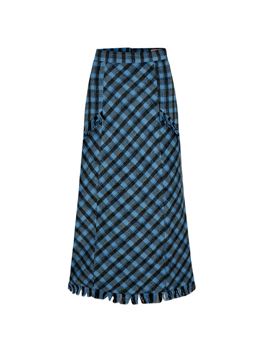 blue check long skirt