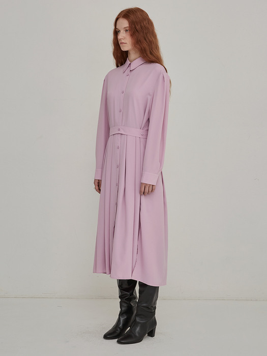 Belted shirt one-piece - Lavender