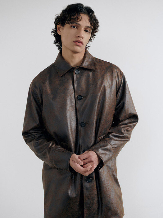 Faux Leather Half Jacket-Brown
