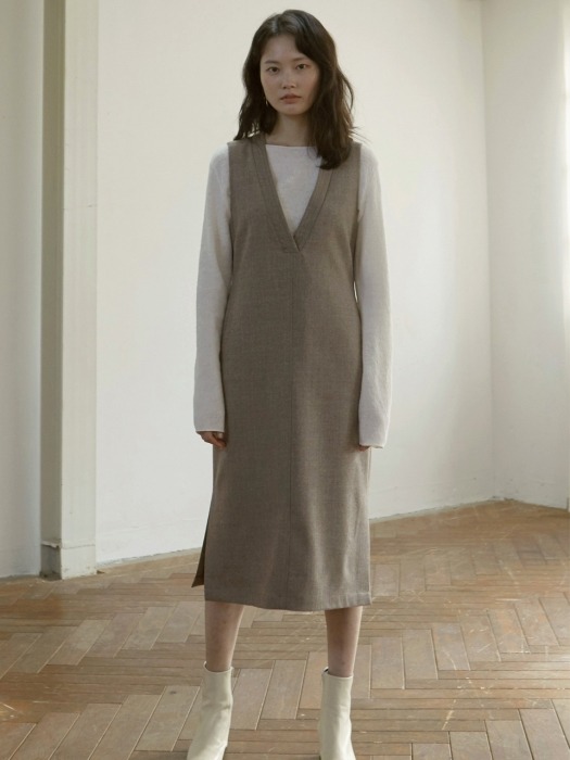 sleeveless wool dress _ mocha beige