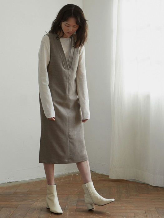 sleeveless wool dress _ mocha beige